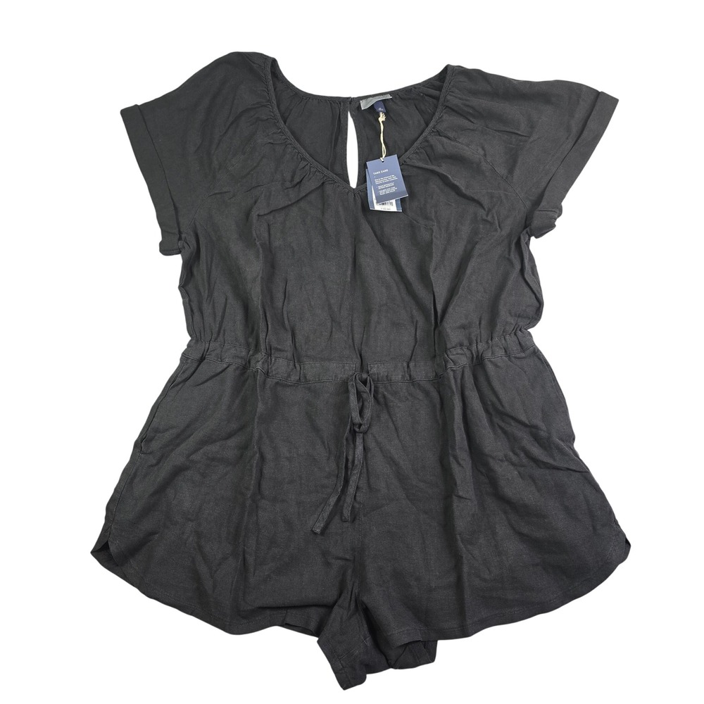 Universal Thread Romper Women 1X Black Linen Blend Short Sleeve Drawstring Waist